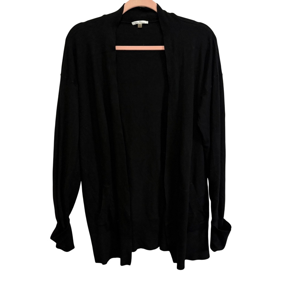 Vila Milano Black Open Front Cardigan Wool Blend Knit Sweater Pockets Large